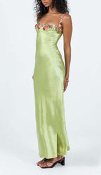 Floral Strap Satin Dress Flowering Girl