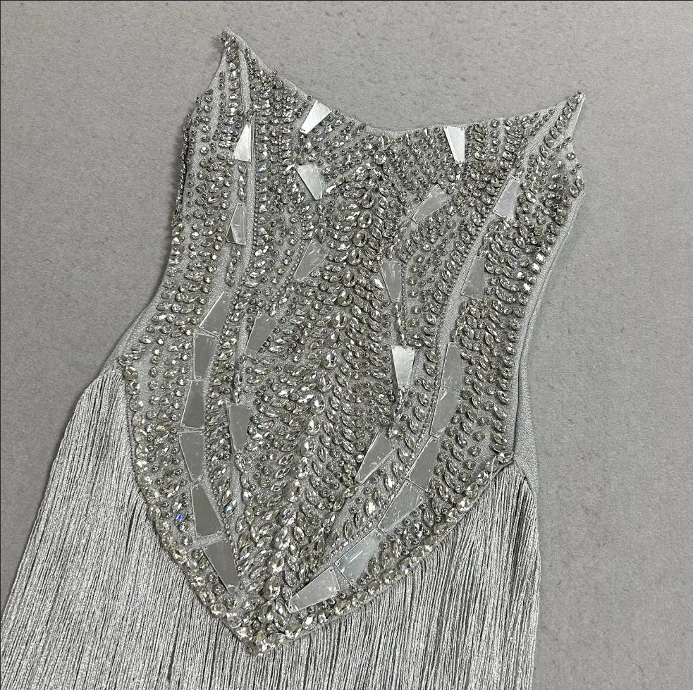 Marlen Strapless Diamante Tassel Maxi Dress Flowering Girl