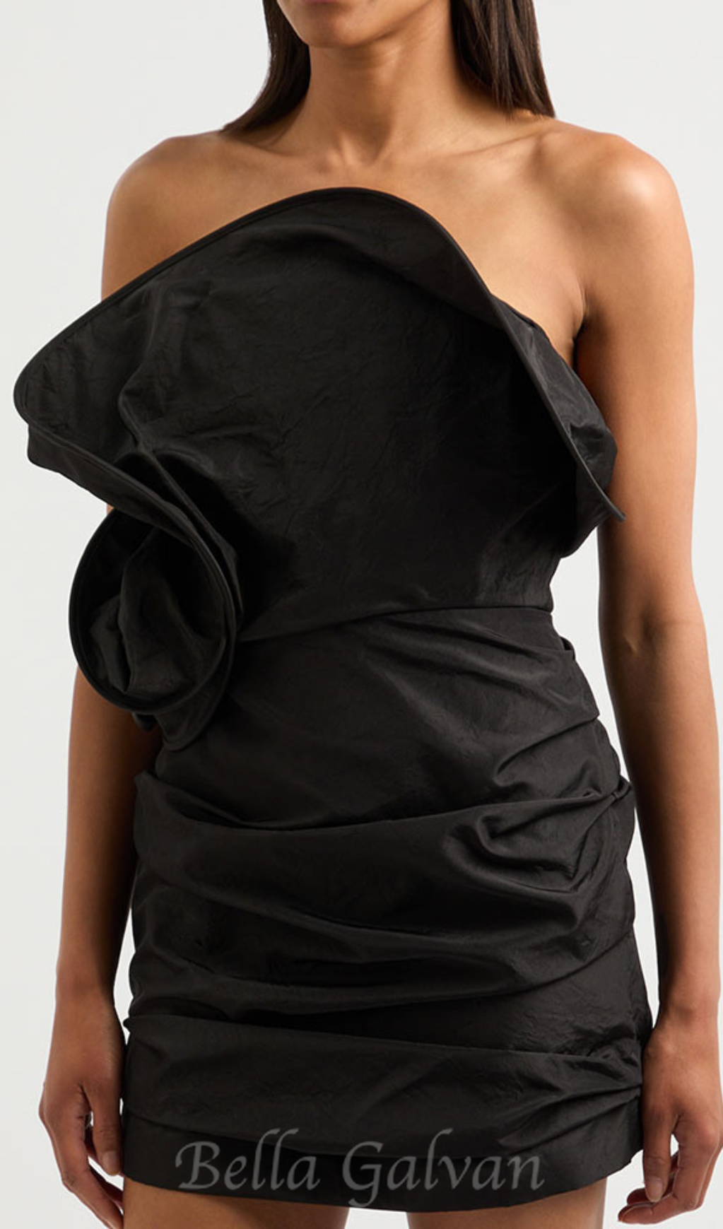 Strapless Ruffled Taffeta Mini Dress in Black Flowering Girl