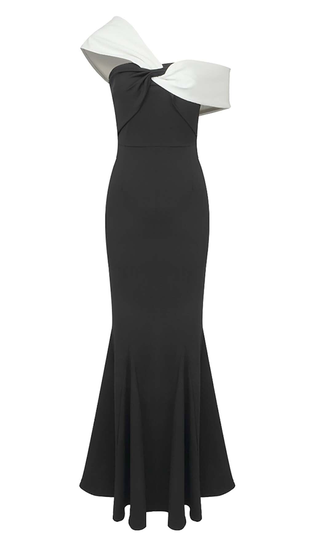 Asymmetric Off-The-Shoulder Maxi Dress In Black