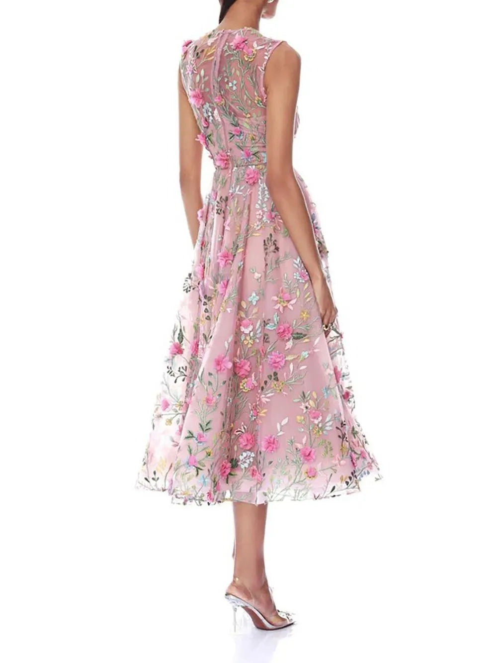 Marni Pink Flower Embellished Midi Dress Flowering Girl
