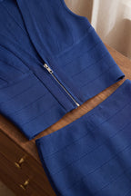 Royal Blue Heavy Bandage Knit Bodycon Two-Piece Set Flowering Girl