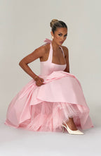 Cressida Backless Puffy Midi Dress - Blush Flowering Girl
