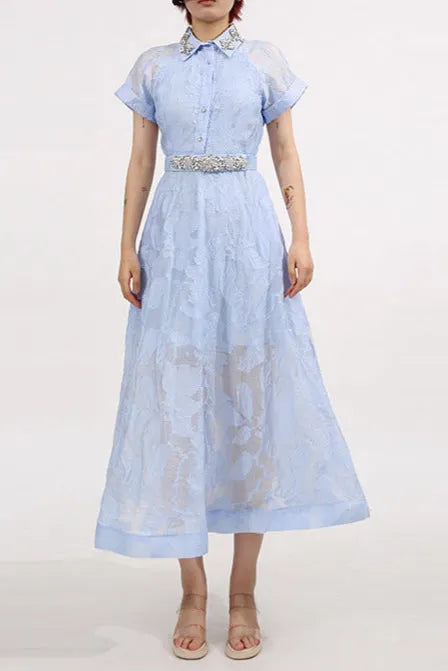 Daisy Crystal Embellished Midi Dress In Blue Flowering Girl