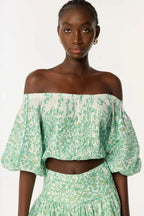 Off-Shoulder Floral Print Mini Skirt Set In Green Flowering Girl