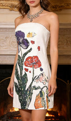 Kenley White Strapless Flower Mini Dress Flowering Girl