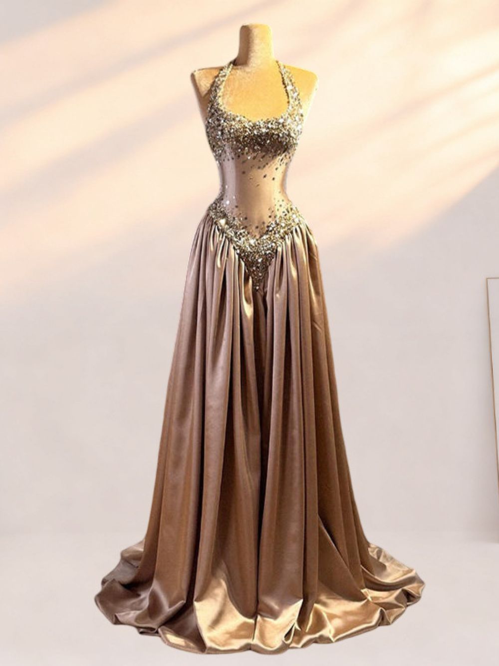 Rose Gold Satin A-Line Evening Gown Flowering Girl