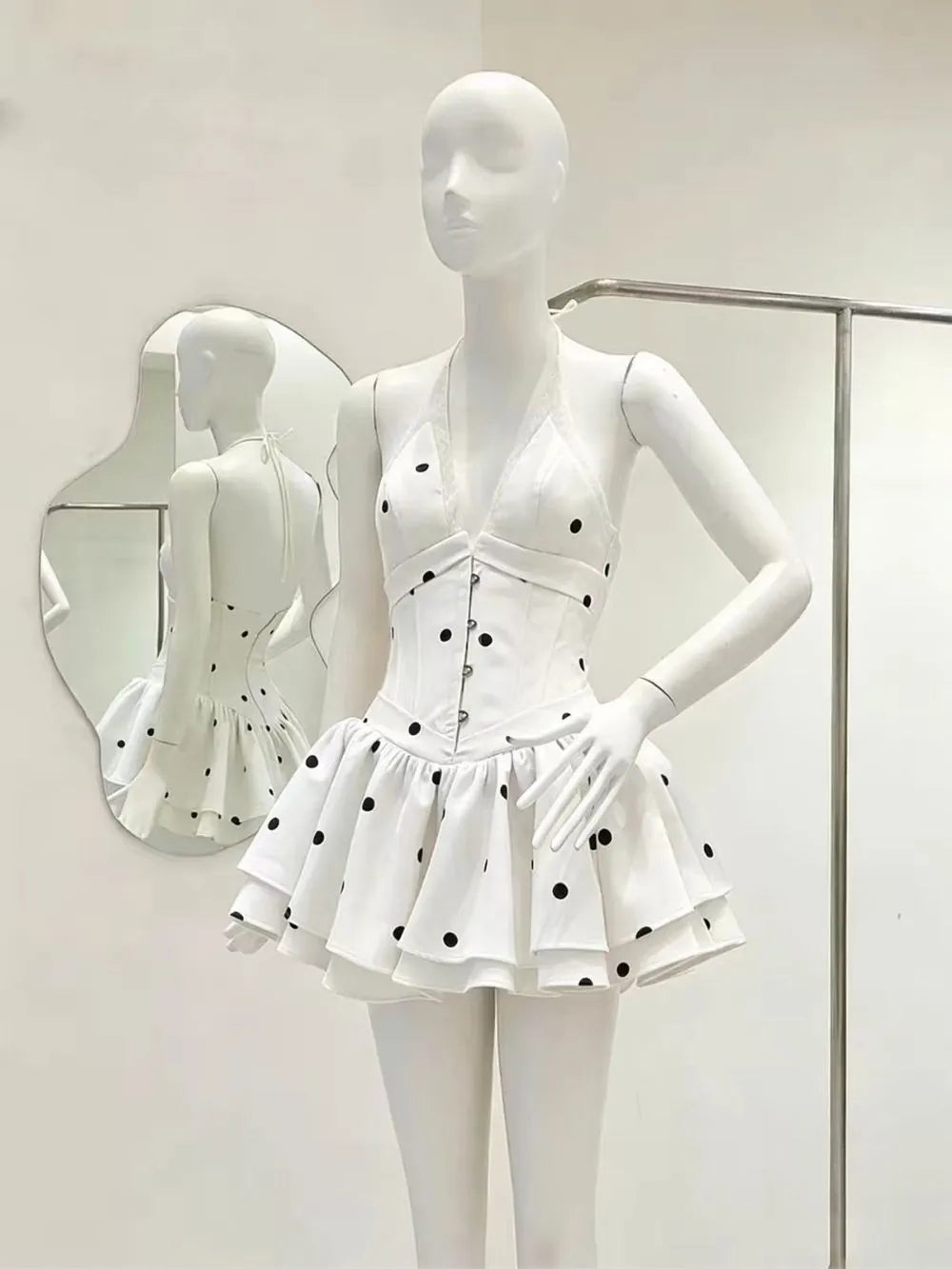Malya White Halter Dot Mini Dress Flowering Girl