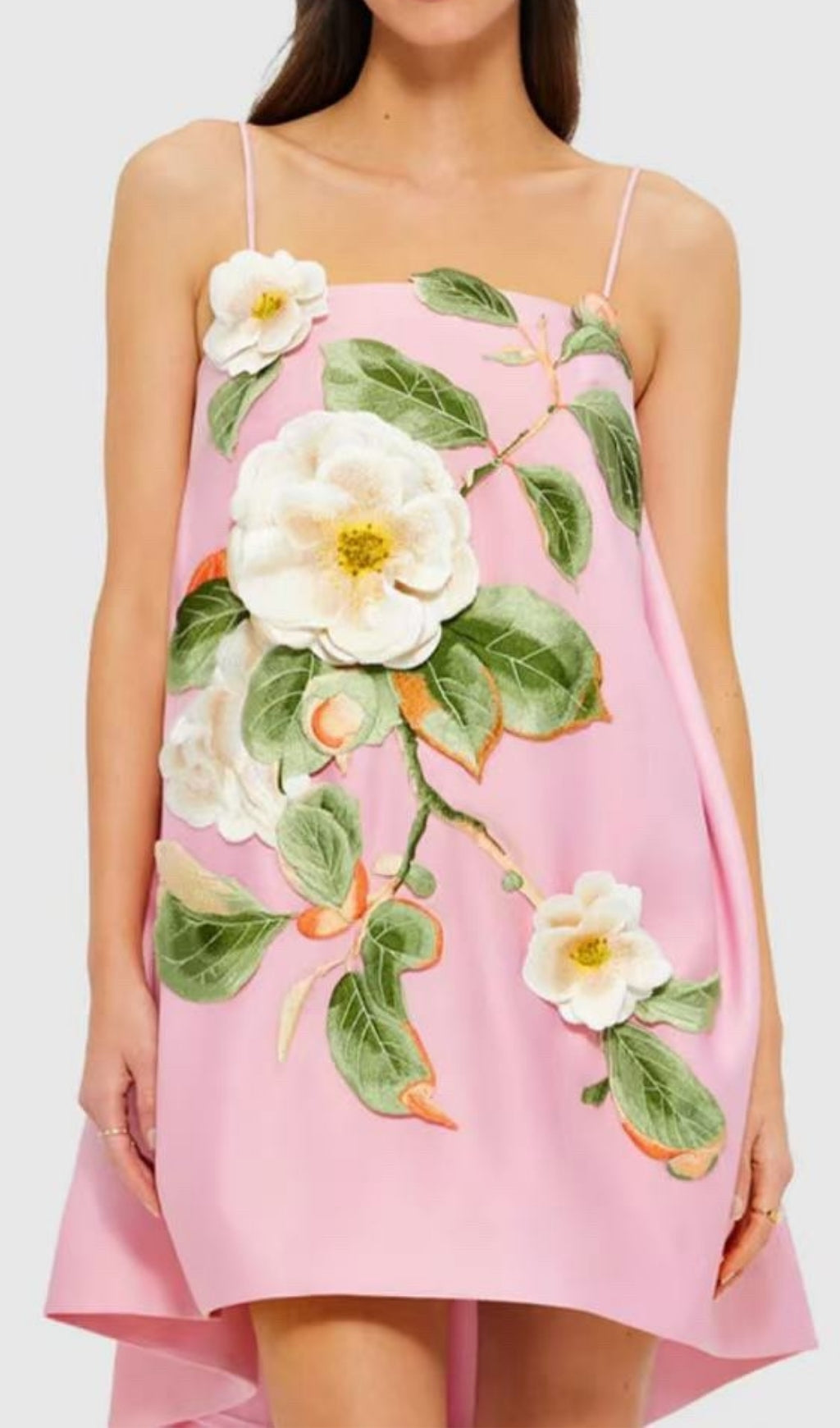 Fina Pink Flower Embroidery Mini Dress Flowering Girl