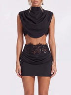 Helixor Cape Sleeve Satin Lace Skirt Set Flowering Girl