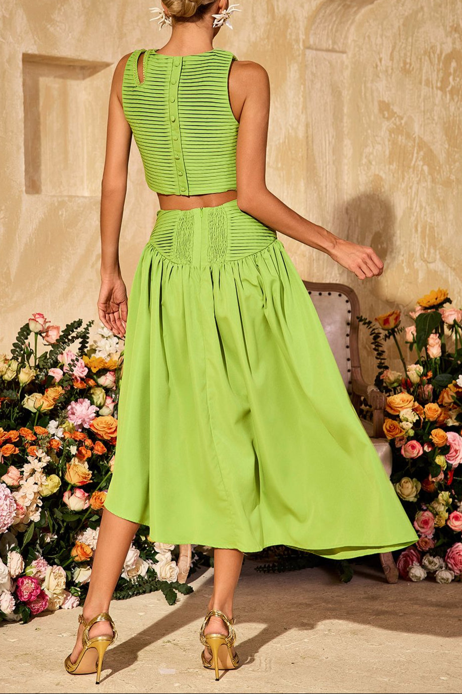 Sleeveless Ruched Skirt Set Flowering Girl