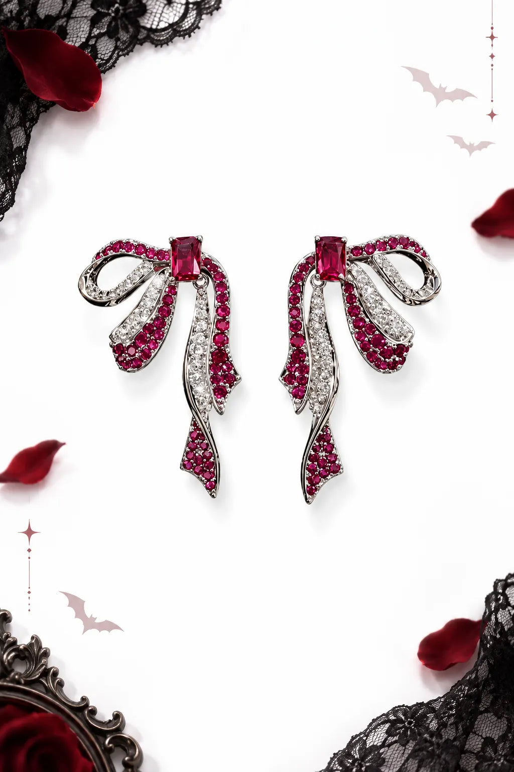 Magenta Crystal Bow Drop Earrings Flowering Girl
