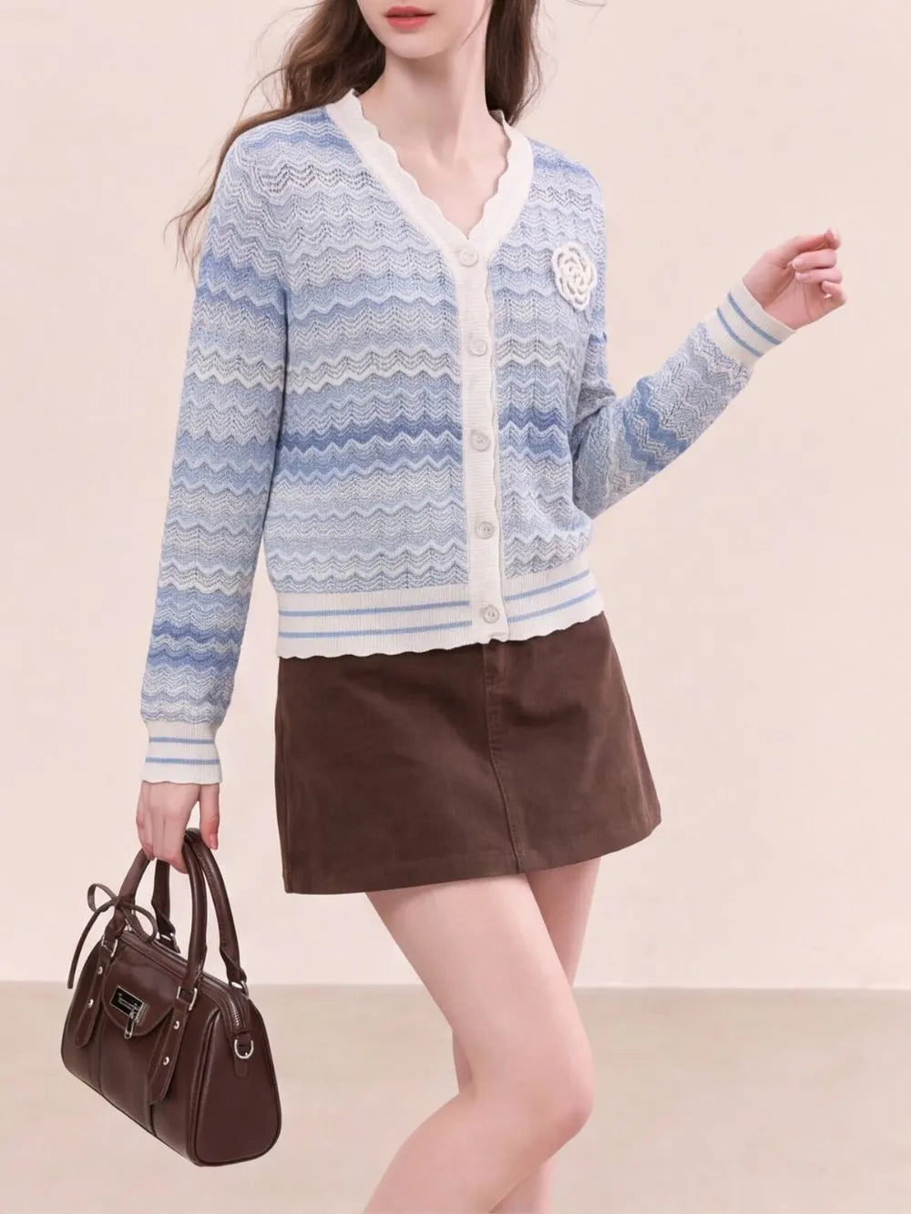 Minnie Blue Stripe Cardigan Flowering Girl