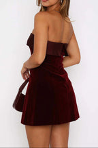 Maud Velvet Strapless Bodycon Mini Dress In Wine Flowering Girl
