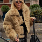 Faux Fur All-In-One Jacket In Dark Brown Flowering Girl
