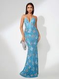 Jennifer Sequin Butterflies Embellished Maxi Dress In Blue Flowering Girl
