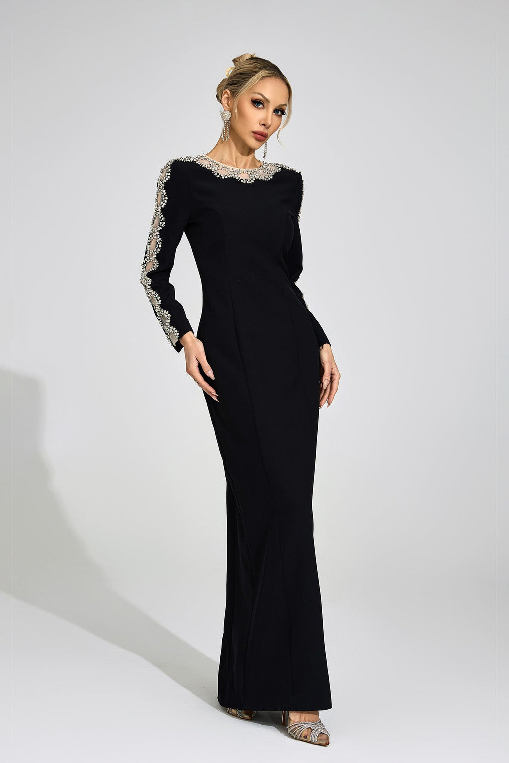 Tiffany Rhinestone Embellished Cutout Maxi Dress - Black Flowering Girl