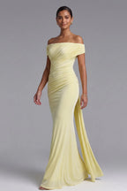 Pale Yellow Stretch Jersey Column Gown Flowering Girl