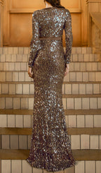 Foley Brown Sequin Long Sleeve Maxi Dress Flowering Girl