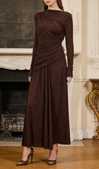 Leoni Long Sleeve Ruched Maxi Dress Flowering Girl