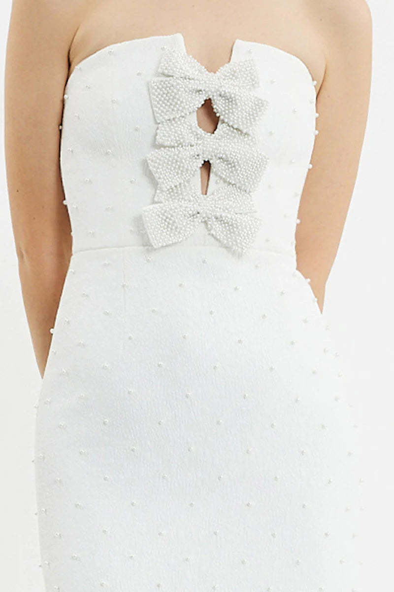 Nancy Pearl Embellished Bow Midi Dress In Ivory Flowering Girl