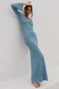 Blue Long Knit Dress Flowering Girl