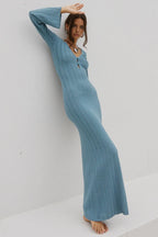 Blue Long Knit Dress Flowering Girl