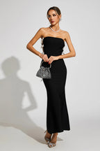 Jocelyn Bowknot-Side Bandage Strapless Maxi Dress In Black Flowering Girl