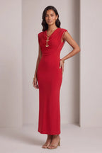 Red Stretch Jersey Or Crepe Fitted Column Dress Flowering Girl