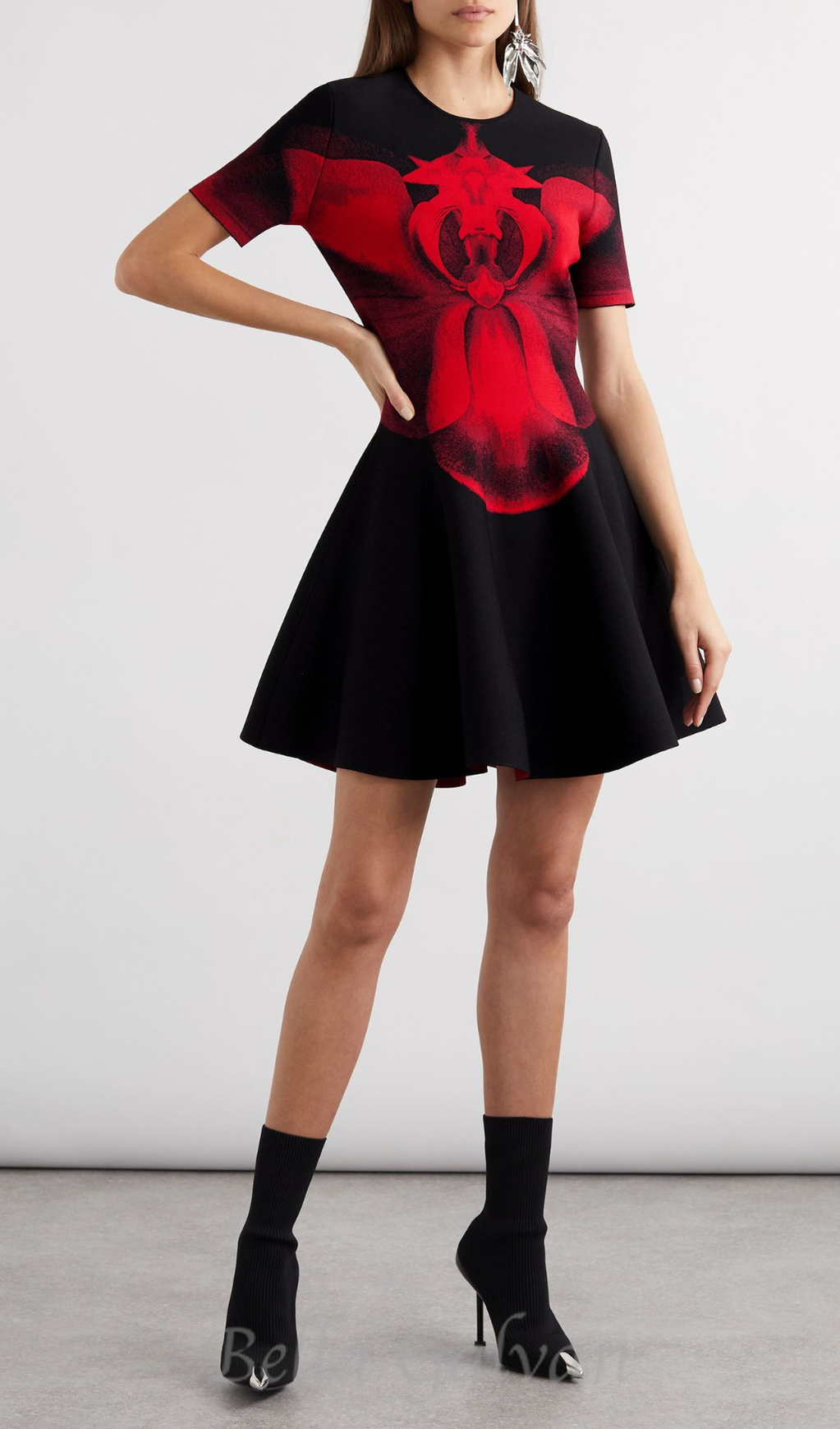 Jacquard-knit mini dress in black Flowering Girl