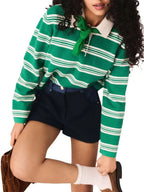 Cropped Striped Polo Sweater Flowering Girl