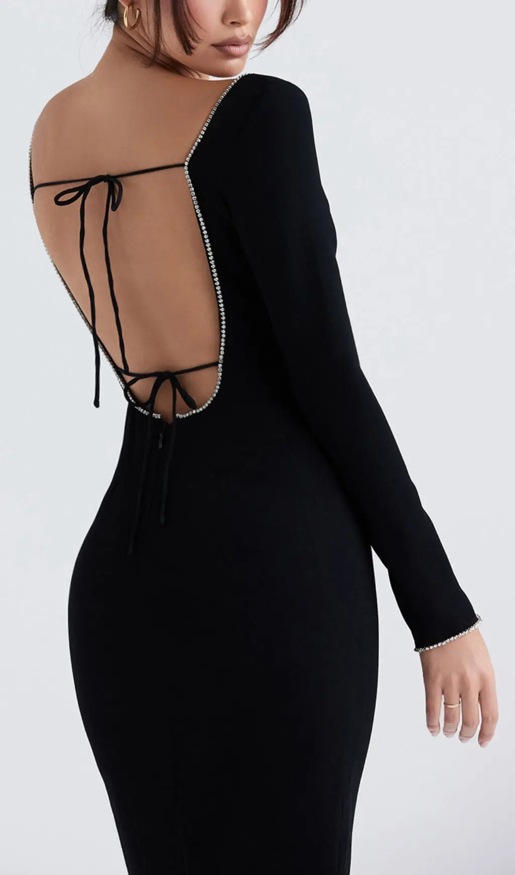 Black Crystal Embellished Maxi Dress Flowering Girl