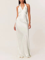 Maricruz White Halter Maxi Dress Flowering Girl