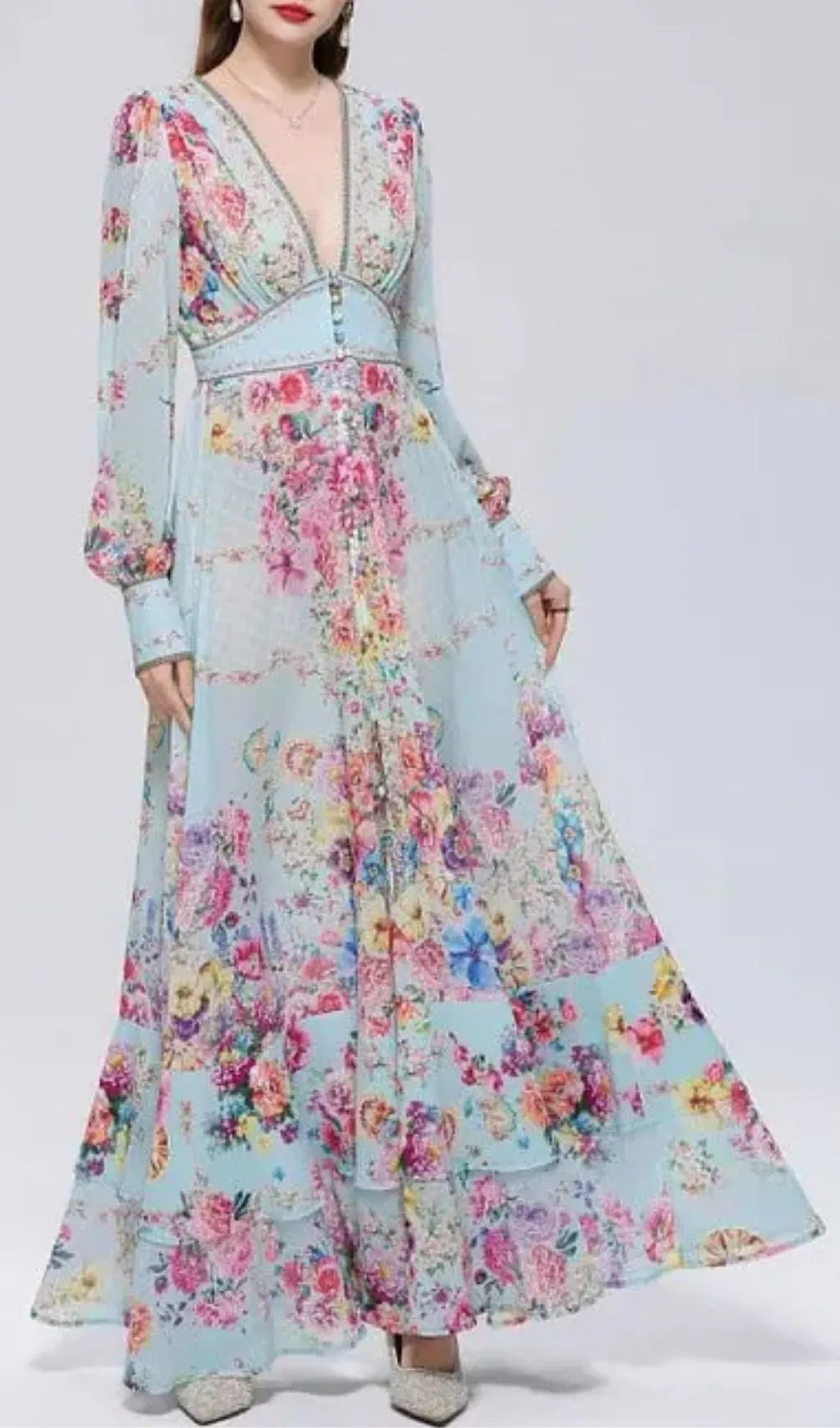Xaviera Chiffon Mesh A-Line Printed Maxi Dress Flowering Girl