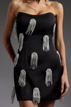 Flor Sleeveless Diamond Tassels Mini Dress in black Flowering Girl