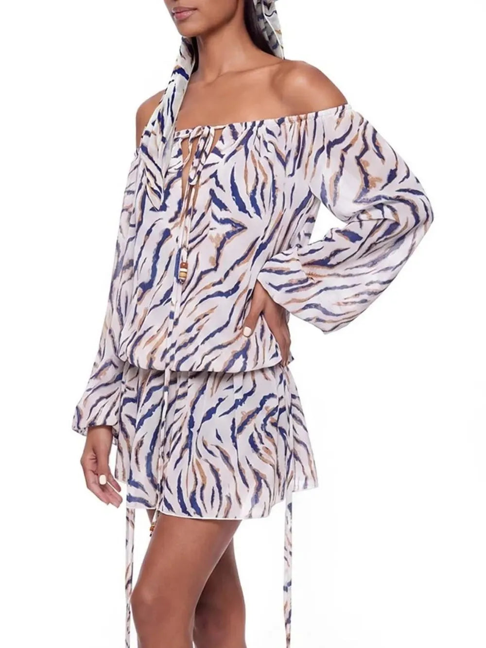 Blyvora Off Shoulder Zebra Mini Dress Flowering Girl