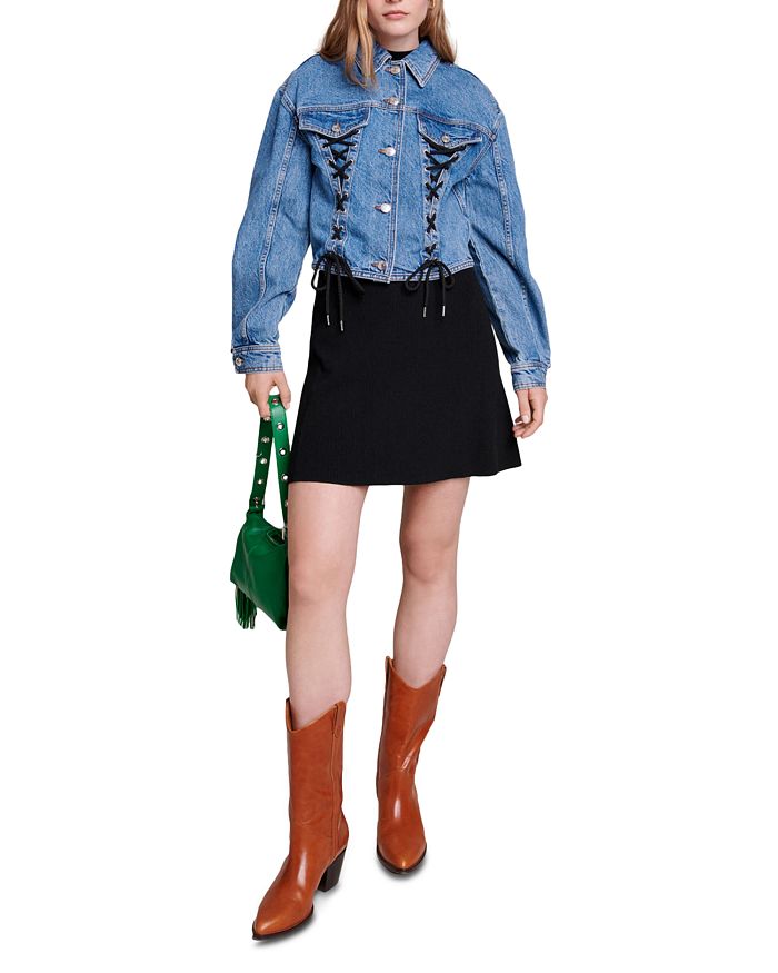 LACED-DETAIL COTTON-BLEND DENIM JACKET Flowering Girl