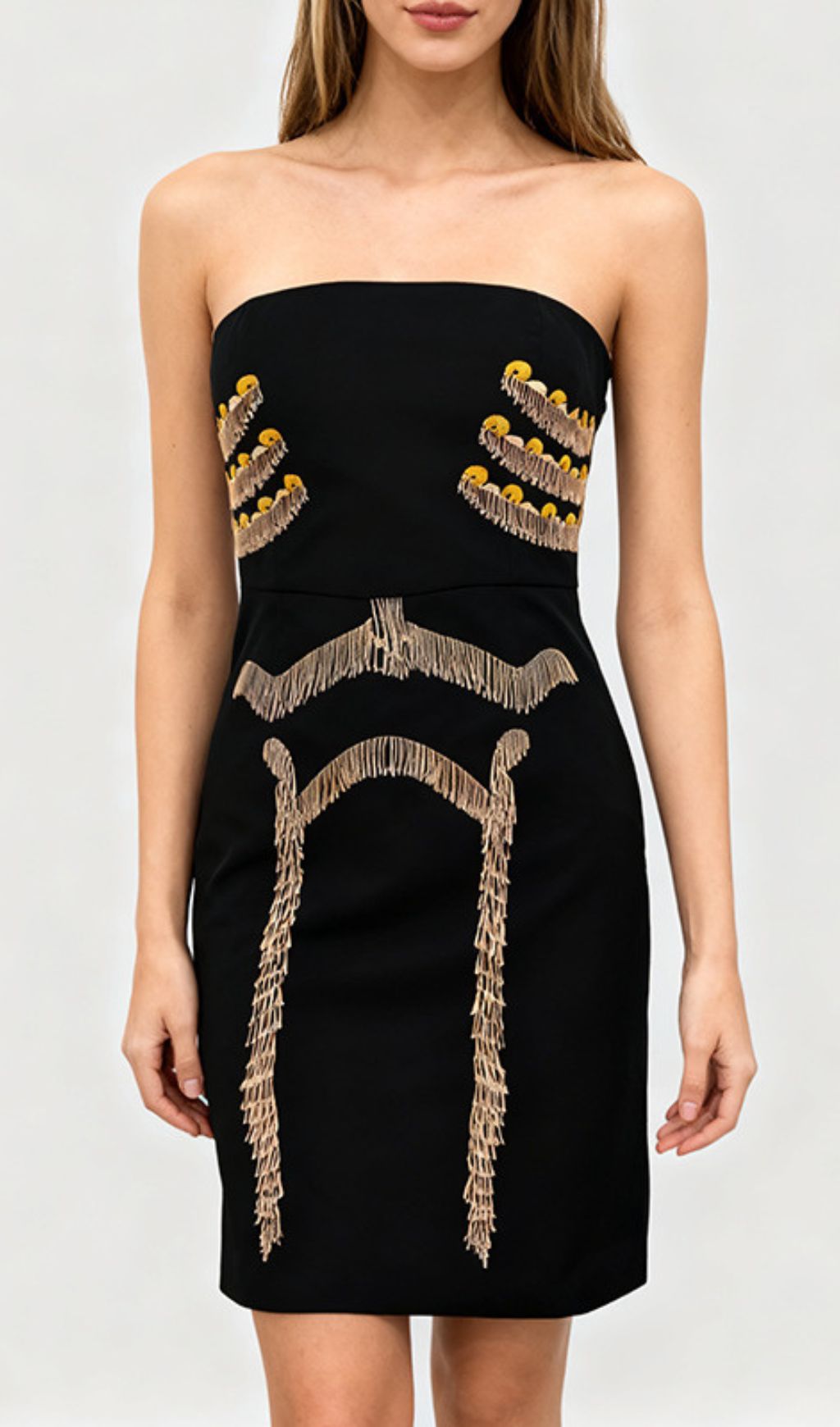 Julissa Black Strapless Tassel Mini Dress Flowering Girl