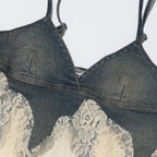 Denim & Lace Cami Top & Capri Pants Two Piece Set Flowering Girl