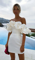 Dolores Ruffled Strapless Off-Shoulder Mini Dress -White Flowering Girl