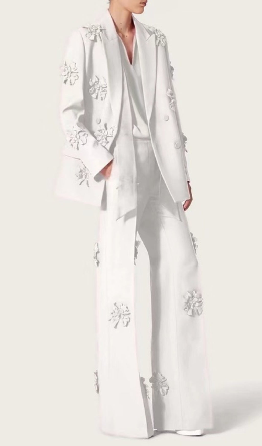 Acedia White Three Dimensional Floral Suit Flowering Girl