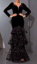 Hermine Black Long Sleeve Mesh Maxi Dress Flowering Girl