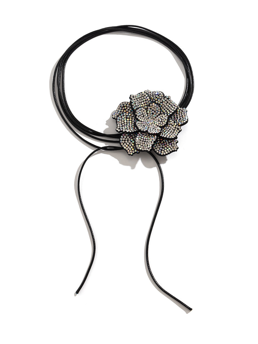 Black Crystal Flower Choker Flowering Girl