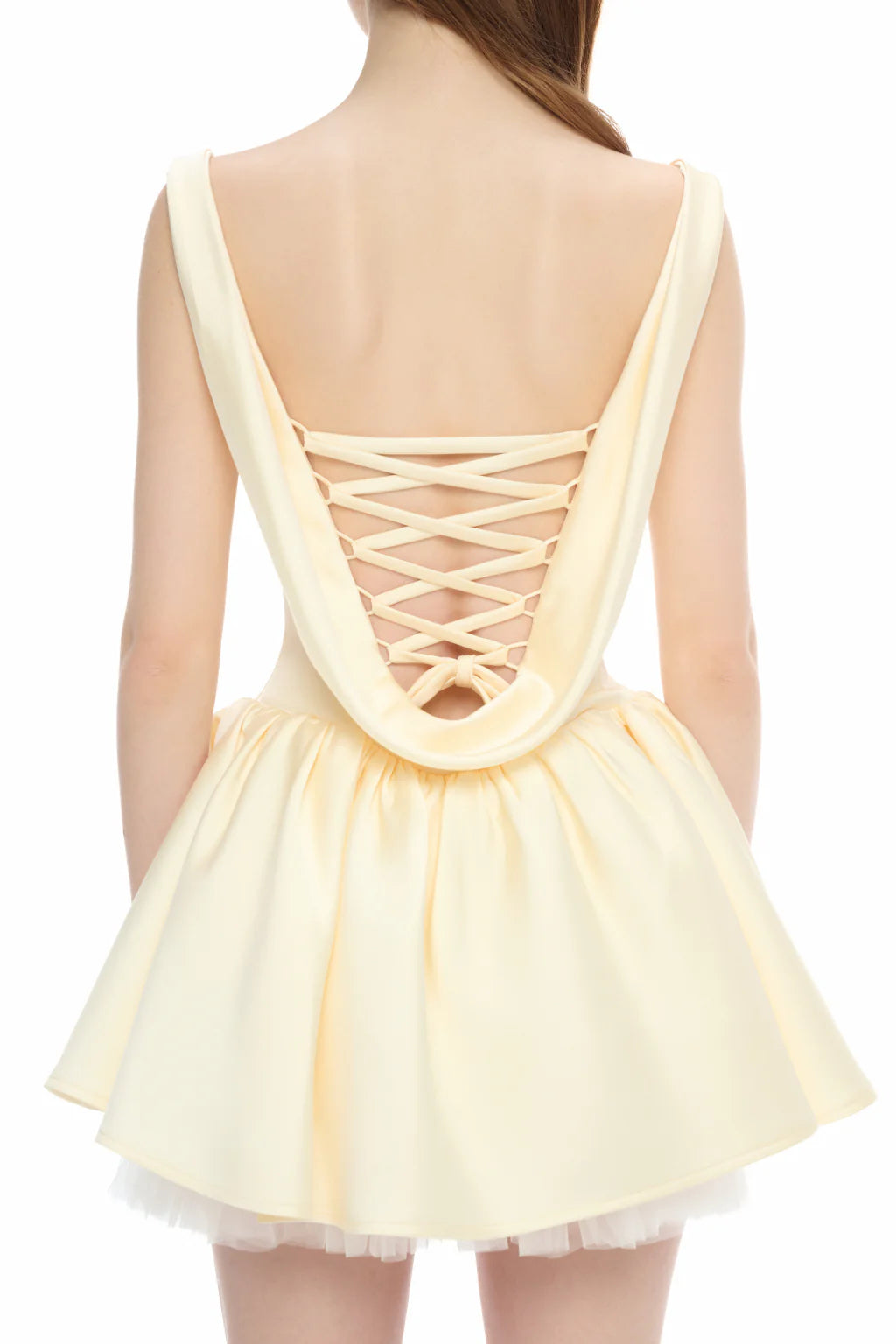bernice backless pleated puffy Mini Dress - Champagne Flowering Girl
