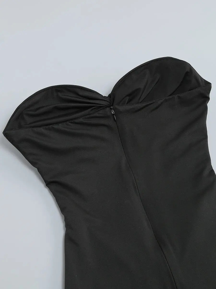 Bandeau Drape Maxi Dress In Black Flowering Girl