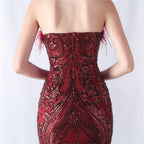 Choire Red Sequin Feather Maxi Dress Flowering Girl
