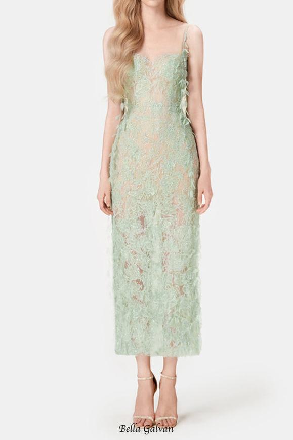 MINT BEADED LACE PENCIL MIDI DRESS Flowering Girl
