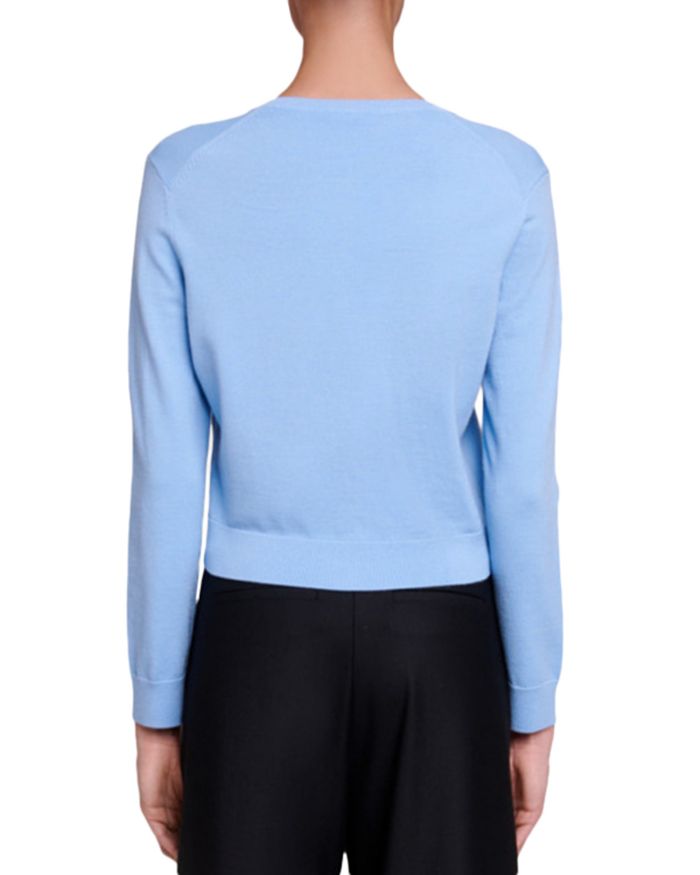 CLOVER-EMBELLISHED WOOL CARDIGAN IN BLEUS Flowering Girl