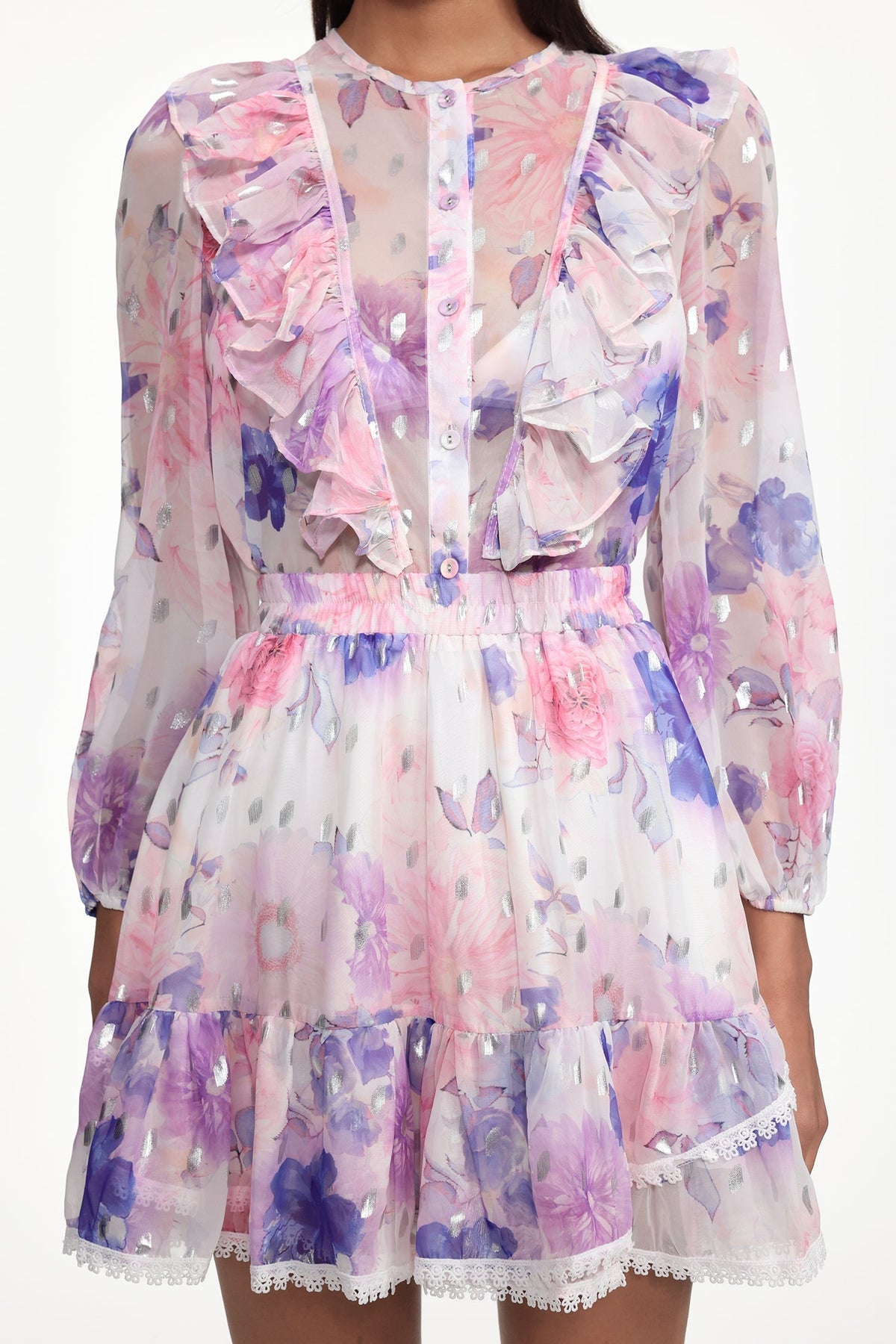 Tia Long Sleeve Floral Print Ruffle Woven Mini Dress Flowering Girl