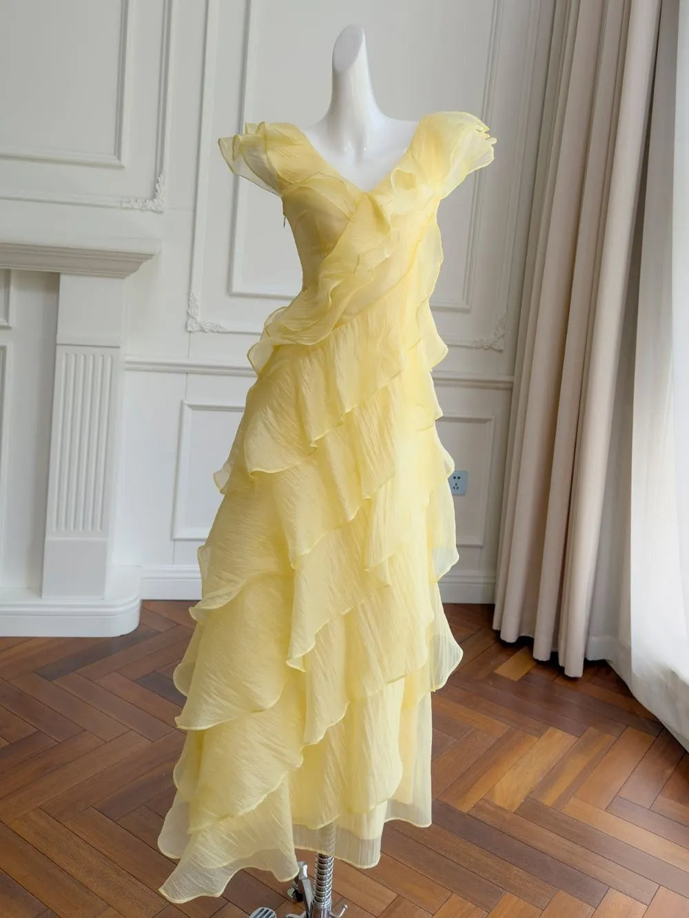 Off Shoulder Ruffled Layer Chiffon Maxi Evening Dress Flowering Girl